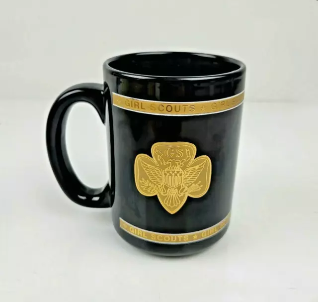 Girl Scouts Coffee Mug Where Girls Grow Strong Black Gold Insignia Logo 22K Gold 2