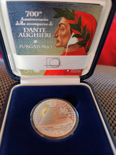 Italia 2022 Dante Alighieri Purgatorio Moneta Argento 5 Euro Fdc Astuccio