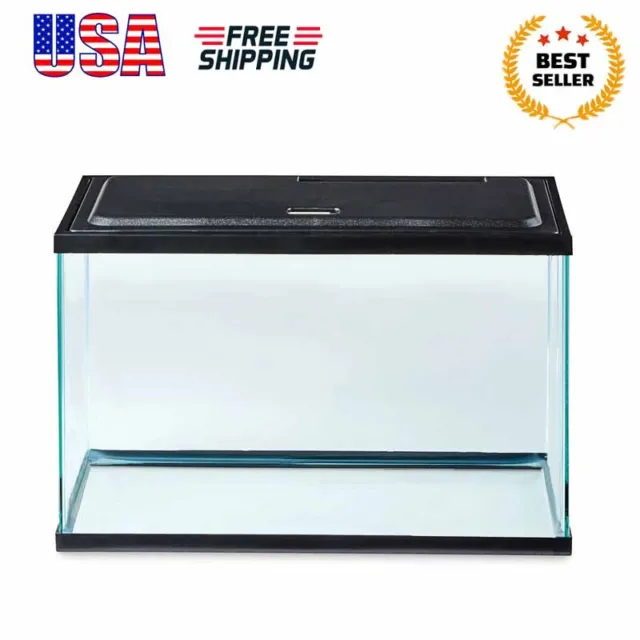 5 Gallon Glass Fish Tank Desktop Aquarium Starter Kit Low-profile Hood LED Light