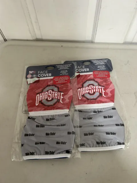 OHIO STATE BUCKEYES FOCO 2 PIECE FACE MASK COVERINGS, Red Grey, 2 Pack, New #8