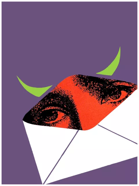 2005.Woman's eyes inside envelope with horns quality Poster.Decorative Art.