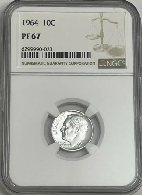 1964 Ngc Pf67 90% Proof Silver Roosevelt Dime 10C Great Eye Appeal White Label