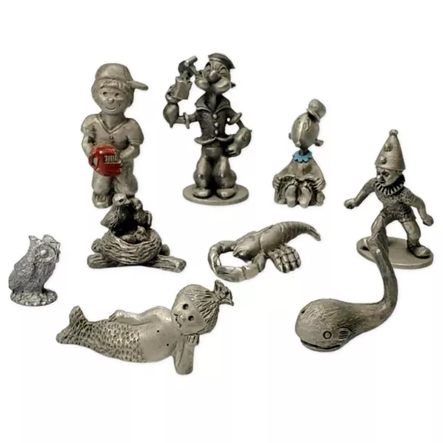 (9) Spoontiques Pewter Figures Popeye Olive Oil Clown  KFS Collectible Miniature