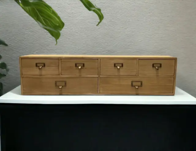 Wooden Wide Storage Unit 6 Drawer Desk Apothecary Cabinet For Tabletop Desktop