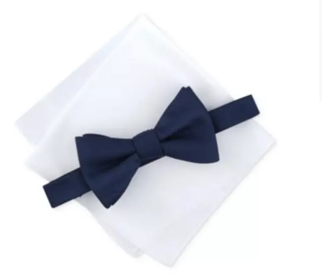 Alfani Men’s 2-Piece Bow Tie & Pocket Square Set In Navy & White New