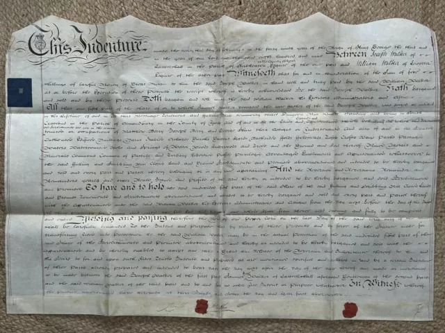 1809 Indentured Lease Deed, Dungeon Mill, Crosland, Almondbury Yorkshire, Walker