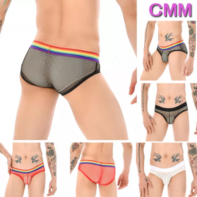 Mens Sexy Mesh Hipster Underwear See-through Briefs Shorts Man Trunks Nightwear