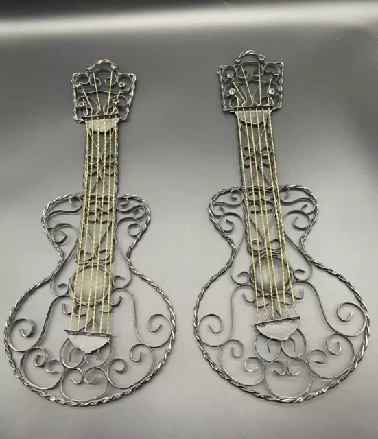 two vintage wrought iron guitar wall decor