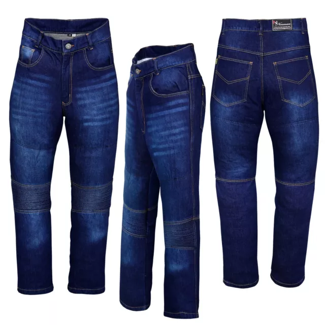 Denim Motorcycle Motorbike Trousers Jeans with Protective Lining Pants Blue Mens