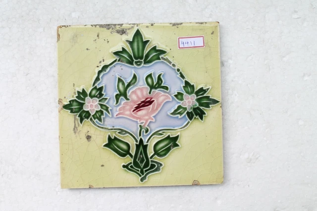 Vintage Tile Art Nouveau Majolica Yellow Flower Design Architecture Tile Nh4411 6