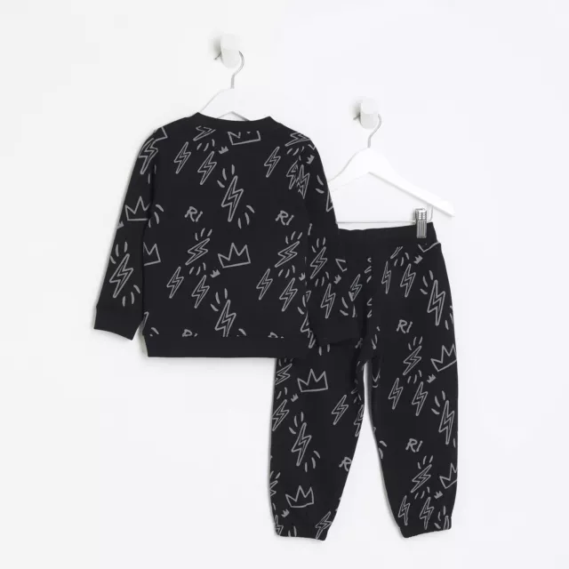 River Island Mini Boys Sweatshirt And Joggers 2 Piece Set Black Outfit 2