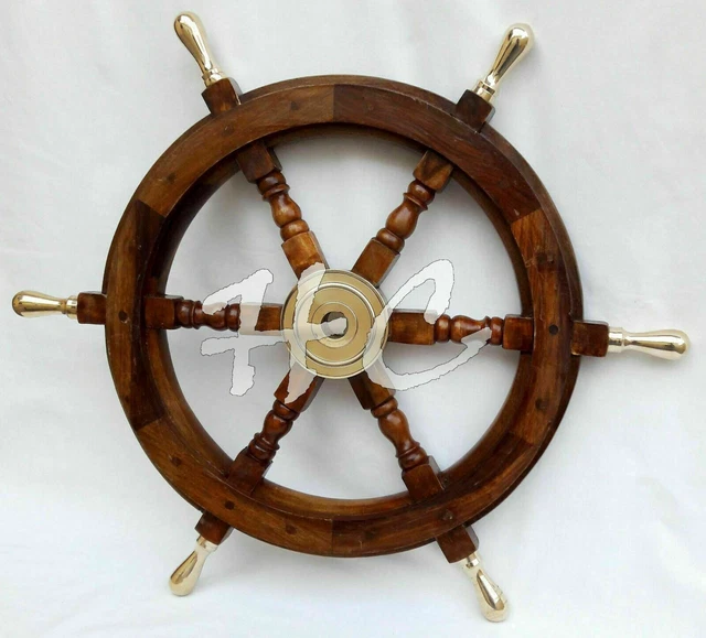 18'Wheel Nautical Ship Decor Wooden Steering Wall Wood Brass Boat Vintage Ships