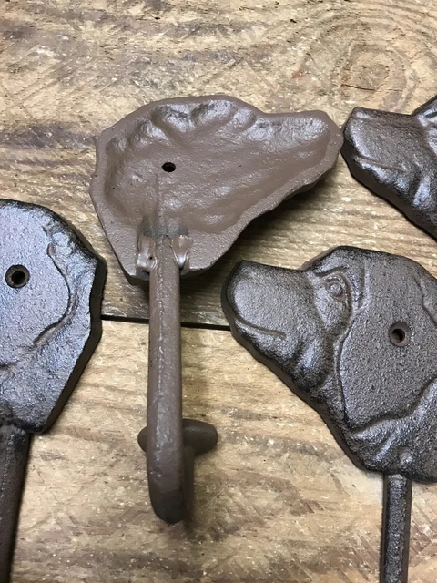 4 Dog Coat Hat Leash Hooks 6” Cast Iron Rustic Wall Rack Barn Garage Best Friend 5