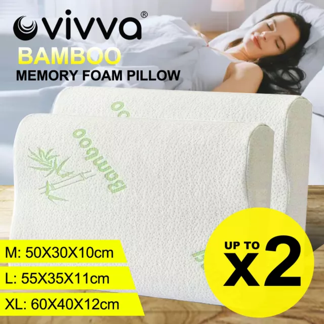 Luxury Soft Contour Bamboo Pillow Cushion Memory Foam Fabric Hypoallergenic