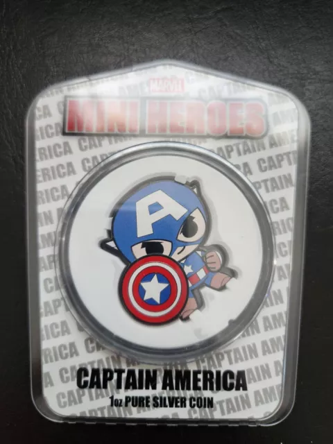 2021 Marvel Mini Hero- Captain America 1 Oz Silver Coin -FIJI $2 - OGP COA