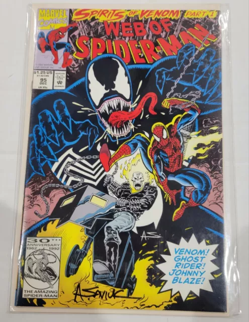 Web of Spider-Man 95  SPIRITS OF VENOM PART 1, SIGNED by Alex Saviuk GHOST RIDER