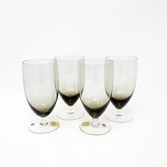 West German Goblet Glasses Set Of 4 Smoke Grey Ombre Vintage 1960s Stickers