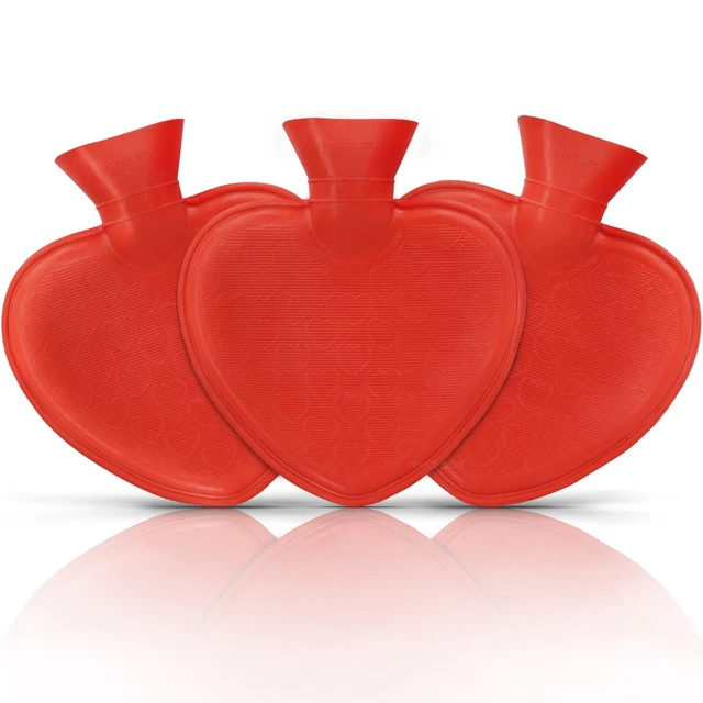Hot Water Bottle x3 Heart Shaped Natural Rubber 1 Litre Warm Therapy Luxury Gift