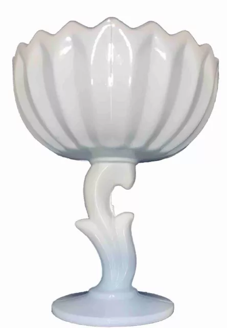 Indiana Glass Lotus Blossom Line Milk Glass Pedestal Compote Bowl 7.25"  Vintage