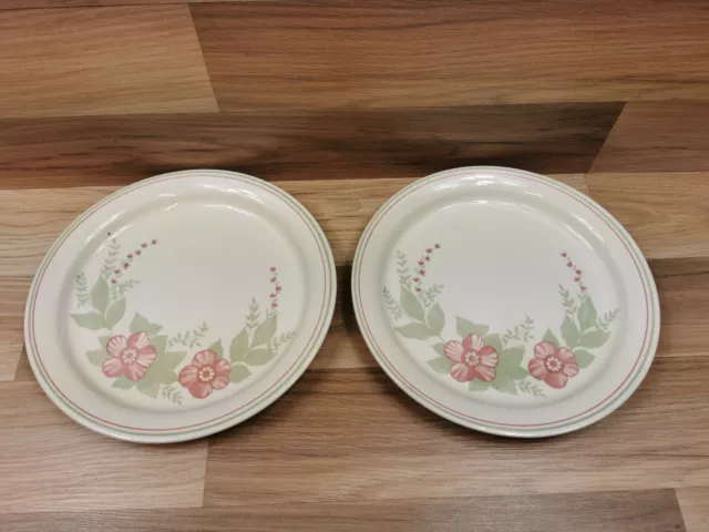 2 x Vintage English Ironstone Tableware (EIT) Pink Floral 9.75" Dinner Plates