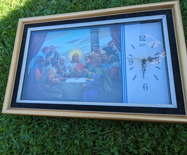 VINTAGE JESUS THE Last Supper Religious 3D Hologram Eleco Clock In Wood ...
