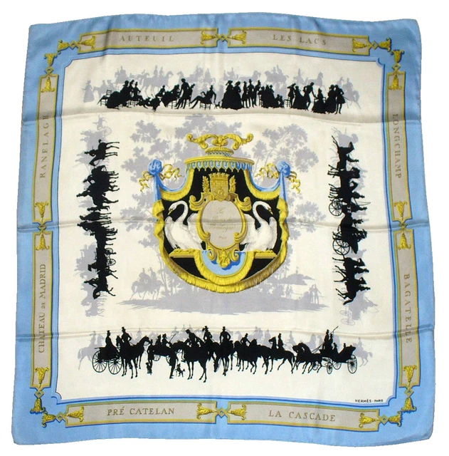 Carré Hermès Paris En Soie - Foulard 88 Cm Motif Cheval, Occasion En Bon état