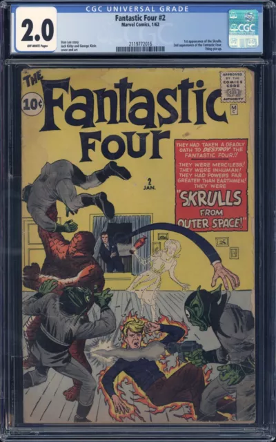 Fantastic Four #2 CGC GD 2.0 Off White 1st Appearance Skrulls! Marvel 1962