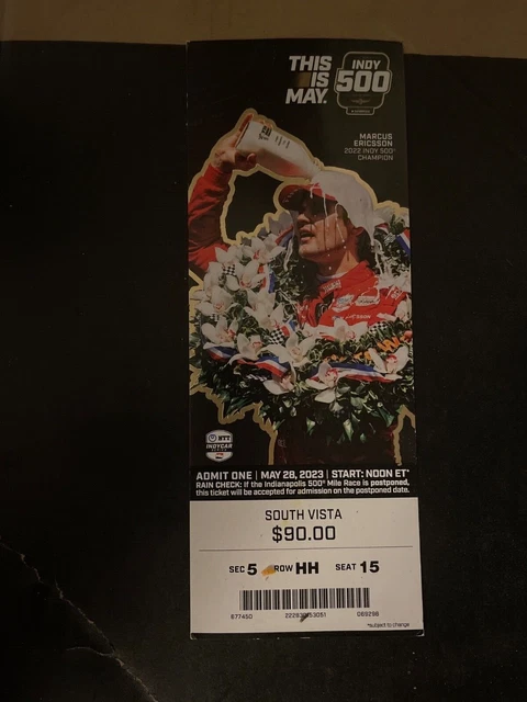 unused unscanned 2023 Indy 500 ticket with Marcus Ericsson. Legendary 3 red flag