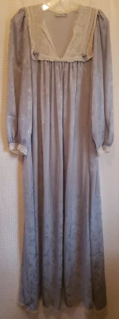 CHRISTIAN DIOR Lingerie Blue Gray Floral Lace Trim Nightgown Vintage