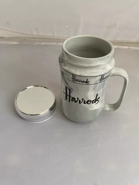 Harrods Travel Mug Lid Grey Marble Coffee Tea Hot Cold Drink Ideal Gift