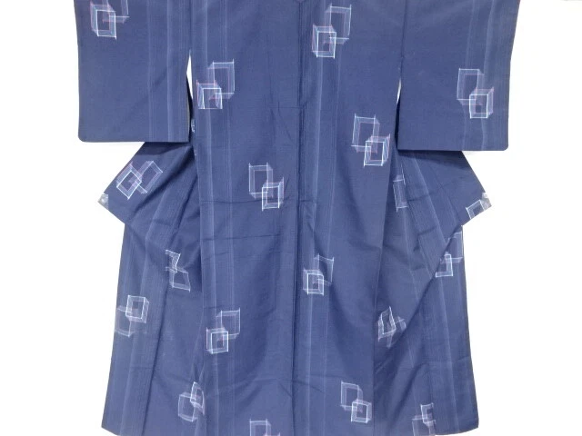 6290998: Japanese Kimono / Antique Kimono / Tsumugi / Woven Geometric