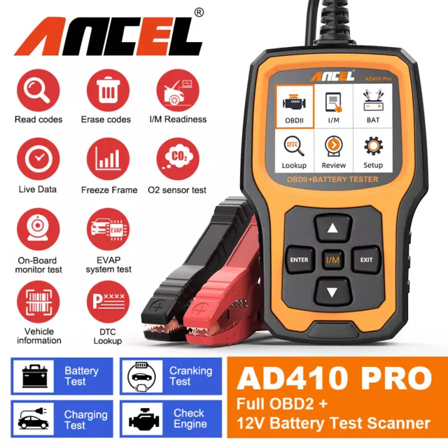 ANCEL AD410 PRO OBD2 Scanner Batterie Tester 12V Überprüfen Motor Diagnose Tool