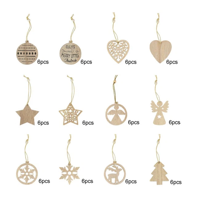 12PCS DIY-Anhänger Formen Weihnachts schmuck Holzstücke Scheiben für Kunst