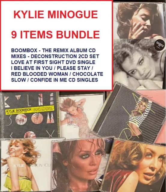 KYLIE MINOGUE - 9 ITEMS BUNDLE - Boombox CD + Mixes 2CD + DVD + 6 CD Singles PWL