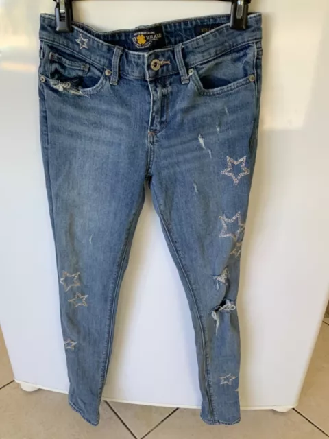 Lucky Brand Stella Skinny Jeans women sz 27 with embroidered stars distressed