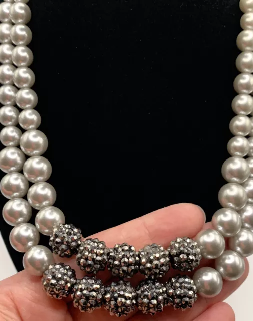 RMN Double Strand Graduated Silver Tone Faux Pearl Necklace 18-21”