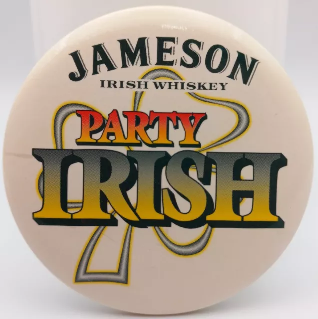 Vintage Jameson Irish Whiskey Party Pinback Button Green Clover Advertising