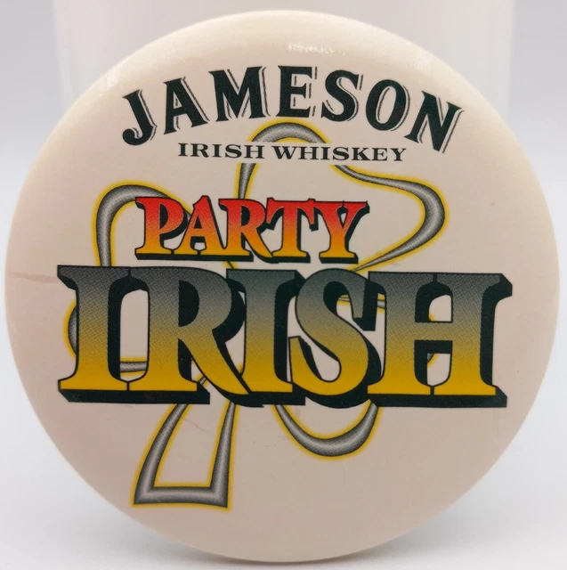 Vintage Jameson Irish Whiskey Party Pinback Button Green Clover Advertising