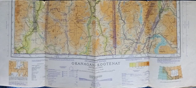 VINTAGE MAP RCAF Air Navigation Okanagan-Kootenay 1943 Canada Superb ...