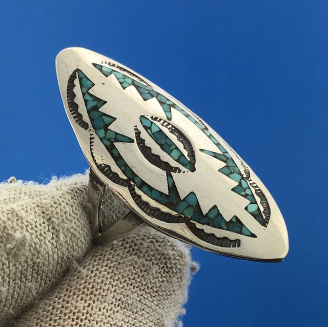 Anthony NAK Sterling Silver Crushed Turquoise Inlay Ring Size 8.75 Anthony NAK Sterling Silver Crushed Turquoise Inlay Ring Size 8.75