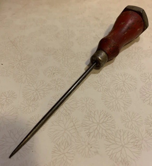 VINTAGE RED HANDLE Scratch Awl Ice Pick 8” Long Wood Handle With Metal