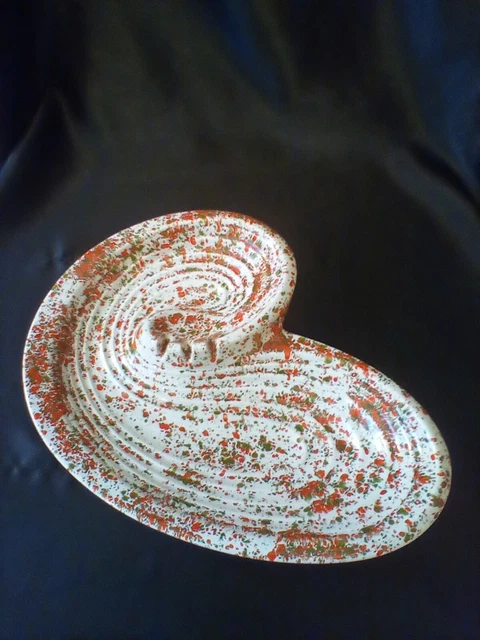 Vintage Mcm Ceramic Speckle Glaze Ashtray Green Red White 13" X 10" Retro