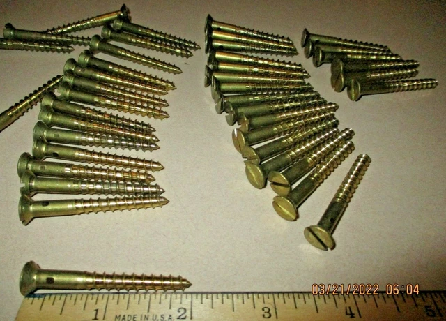 20 VINTAGE NOS, SOLID BRASS WOOD SCREWS WITH THE REG. SLOTTED FLAT HEAD 2" x #12