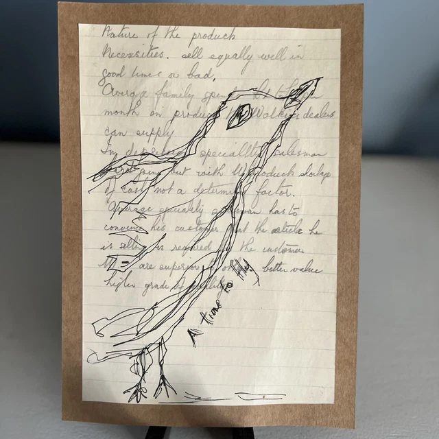 ORIGINAL ART BIRD ink sketch on old note book, one of a Kind £15.00 ...