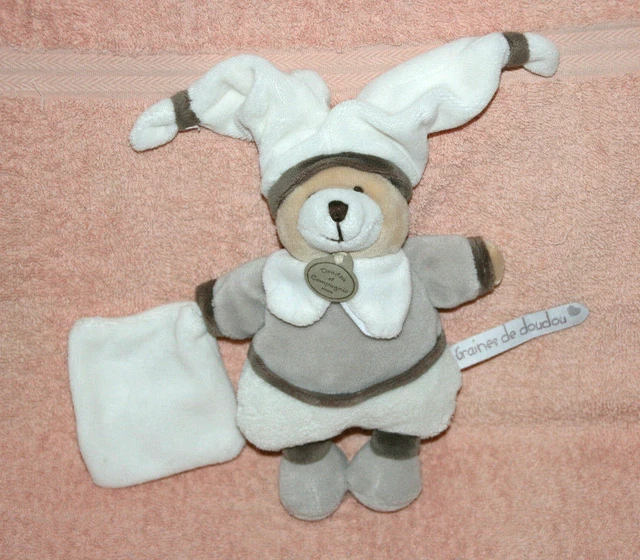 Doudou Et Compagnie Ours Beige Marron Mouchoir Blanc Graines De Doudou Tbe