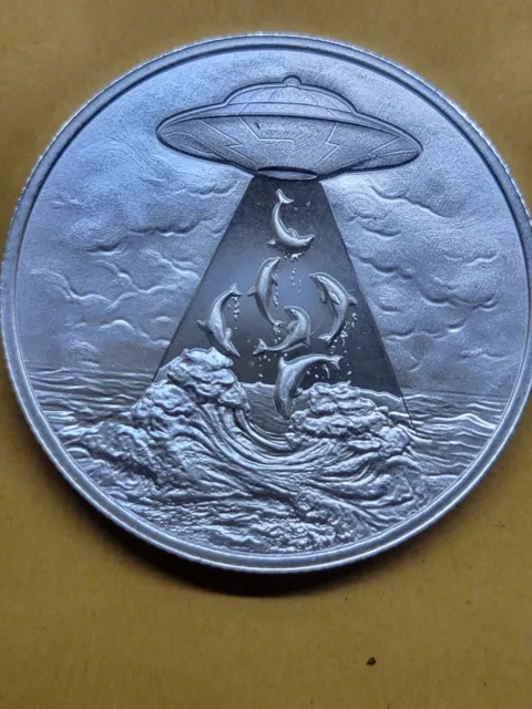 2023 UFOs ALIEN ABDUCTION OF DOLPHINS 1 TROY OZ.  FINE SILVER COLLECTABLE COIN