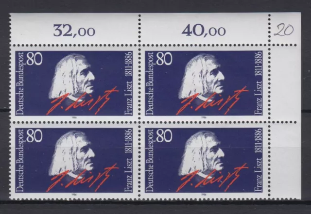 Bund 1285 Eckrand rechts oben 4er Block Todestag v. Franz Liszt 80 Pf postfrisch