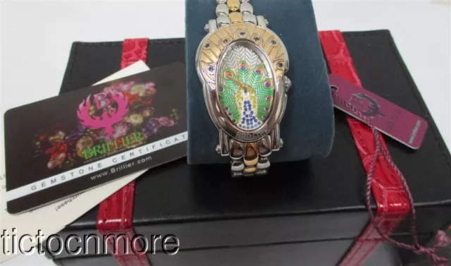 Brillier Royal Plume Collection Peacock Watch Model 18-10 Sapphire Jeweled &Case