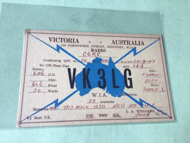 Vintage QSL Radio communication card Victoria  Australia 1947 Ref 53096