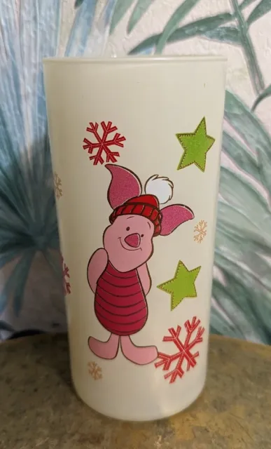 Disney Store Piglet Winnie the Pooh Frosted Tall Yellow Drinking Glass Christmas